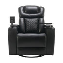 270 Degree Swivel PU Leather Power Recliner Individual Seat Home Theater Recliner with Comforable Backrest, Tray Table, Phone Holder, Cup Holder, USB Port, Hidden Arm Storage for Living Room, Black