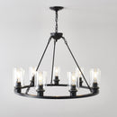 9-Light Black Wagon Wheel Chandelier