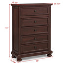 1 Piece Tall Chest, 5 Drawer Storage Bedroom Furniture - Brown / Cherry by HouseOfZazla