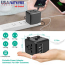 Universal Travel Power Adapter All in One AC Power Plug Adapter International Wall Charger with 4 Charging Ports for Phones Tablets Cameras US UK EU A