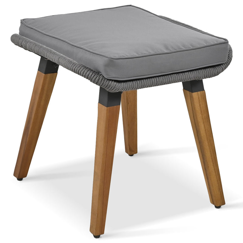 6-Piece Rope Patio Furniture Set, Outdoor Furniture with Acacia Wood Cool Bar Table with Ice Bucket, Deep Seat Patio Conversation Set with Two Stools for Backyard Porch Balcony (Grey)