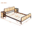3 Pieces Rattan Platform Full Size Bed With 2 Nightstands,Walnut