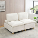 58-inch double-seat sofa in straight-row style, made of beige flannel, with a fashionable and minimalist design, which is suitable for the living room and balcony.