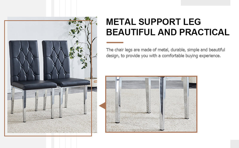 4-piece dining chair set, modern style kitchen soft cushion high backrest, with embedded buttons, metal leg office chair, suitable for restaurants, offices, and restaurants.