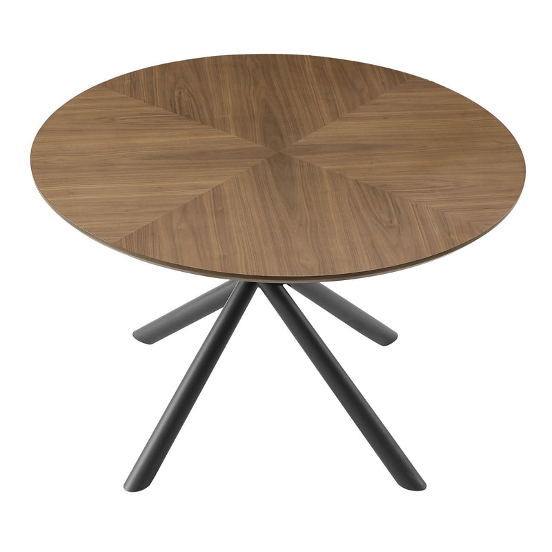 47.25" Round MDF Coffee Table End Table Short Leisure Tea Table Cross Legs Metal Base,Walnut