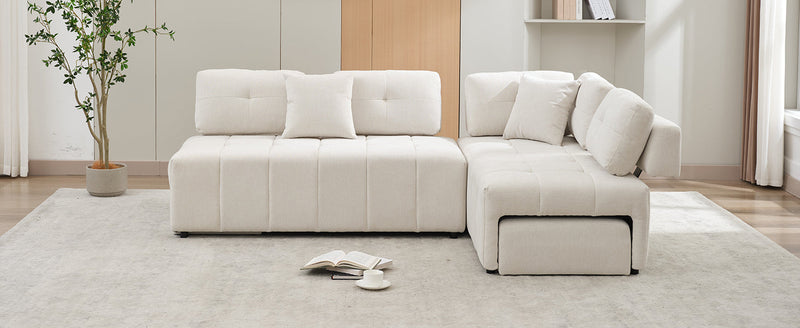 91.73" L-shaped Sofa Sectional Sofa Couch with 2 Stools and 2 Lumbar Pillows for Living Room, Biege