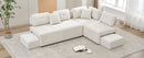 91.73" L-shaped Sofa Sectional Sofa Couch with 2 Stools and 2 Lumbar Pillows for Living Room, Biege