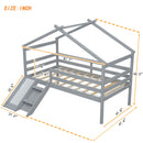 Low Loft House Bed With Slide, Ladder, Safety Guardrails, House Roof Frame by HouseOfZazla