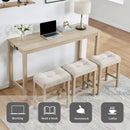 4 Piece Bar Table Set with Power Outlet,Bar Table Set with Chairs,Sofa Bar Table with Stools,Behind Couch Table with 3 Padded Stools for Living Room,Dining room, Light Oak by Montret