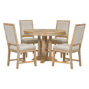 5-Piece Dining Set Extendable Round Table and 4 Upholstered Chairs Farmhouse Dining Set for Kitchen, Dining Room(Natural Wood Wash)