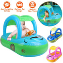 Baby Inflatable Pool Float Car Shaped Toddler Swimming Float Boat Pool Toy Infant Swim Ring Pool with Sun Protection Canopy for 1-3 Year-Old Kids Infa