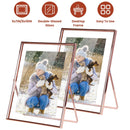 2Pcs Standing Rose Gold Metal Picture Frames 5x7IN 8x10IN Vertical Tabletop Floating Photo Frame Double-Glazed Glass Pressed Flower Frame for Home Dec