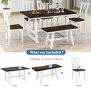 6-Piece Wood Dining Table Set Kitchen Table Set with Long Bench and 4 Dining Chairs, Farmhouse Style, Walnut+White