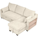 90" Pull Out Sleeper Sofa L-Shaped Couch Convertible Sofa Bed with Storage Chaise, Storage Racks and USB Ports (SG001340AA), Beige
