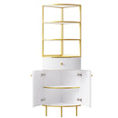 74.8" Tall Modern Corner Bookshelf,Fan-Shaped bookcase with 1 Drawer and 2 Doors, Wooden Standing Corner Shelf with Gold Metal Frame for Living Room,Home Office,White