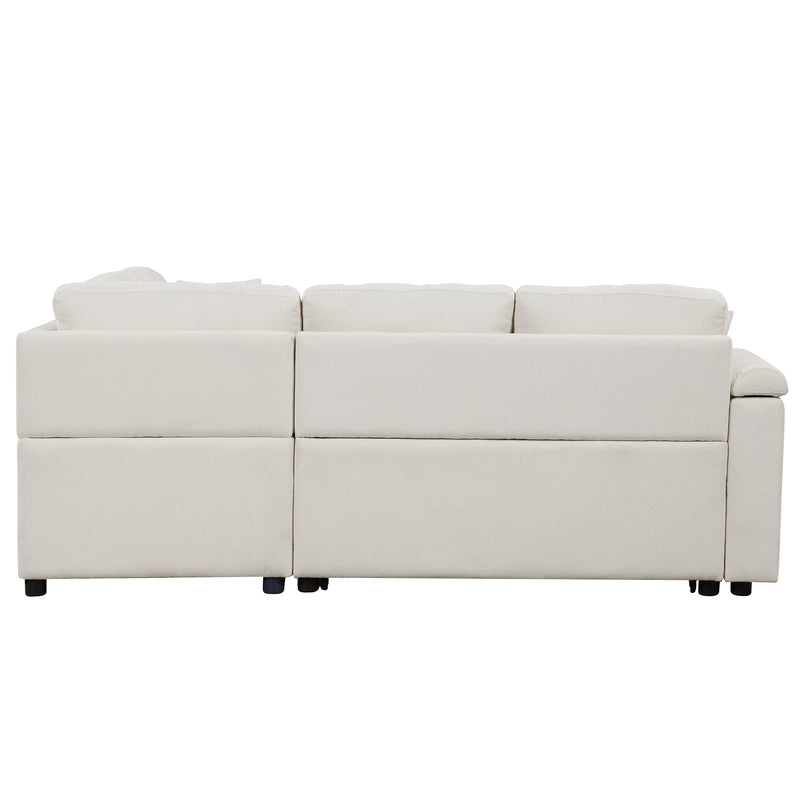 87.4" L-shape Sofa Bed Pull-out Sleeper Sofa with Wheels, USB Ports, Power Sockets for Living Room, Beige