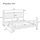 Mid-Century Modern King Size Solid Pine Wood Platform Bed with Upholstered Headboard in Boucle, No Box Spring Needed, Brown