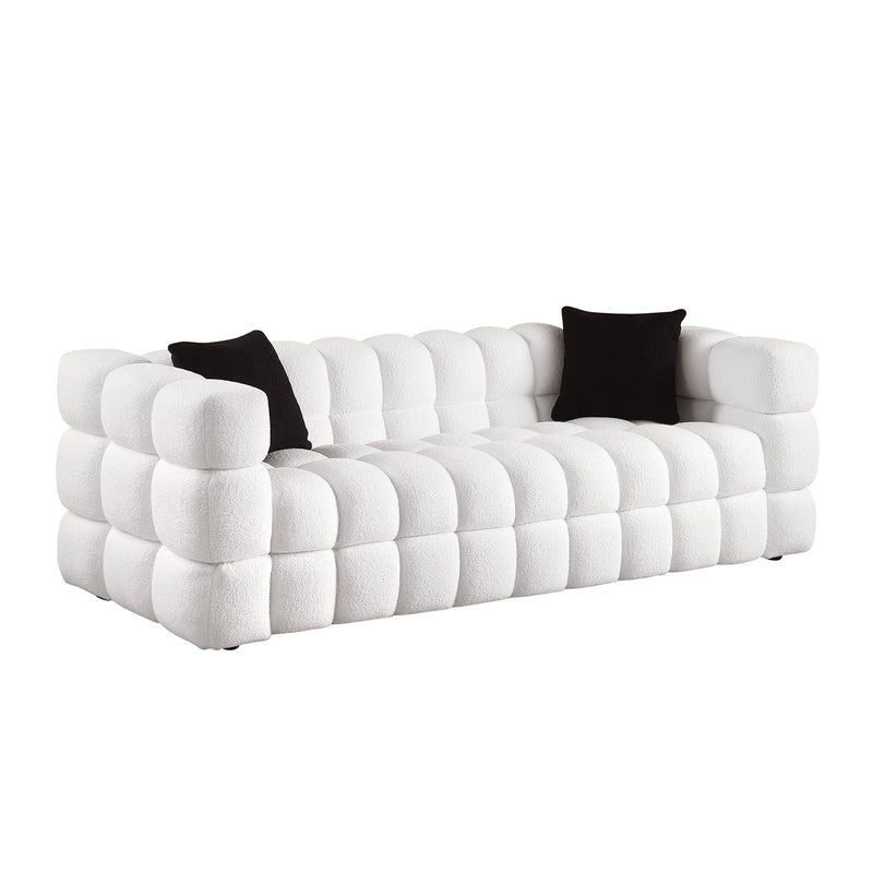 84.3 length, 35.83" deepth, human body structure for USA people, marshmallow sofa,boucle sofa, White color,3 seater