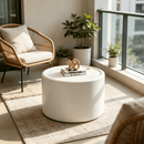 White Round Coffee Table with Tempered Glass Top