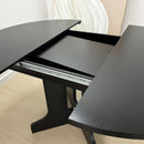 Dining Table For Farmhouse Kitchen Expandable Oval Table Top With Removable Leaf Trestle X Shaped Base - Black by HouseOfZazla