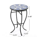 Outdoor Round Side Table With Mosaic Style Top And Curved Iron Legs - Blue / Matte Black by HouseOfZazla