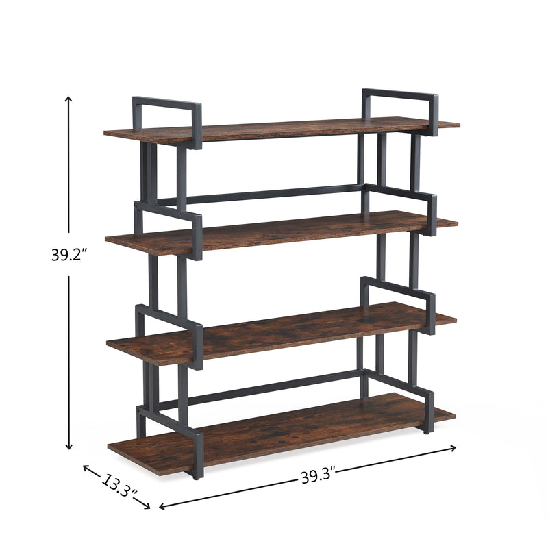 4 Tier Office Bookcase Shelf Rustic Wood Metal Bookshelves Freestanding Open Book Shelf, Industrial Tall Corner Bookcase Easy to Assemble for Home Office, Living Room and Bedroom