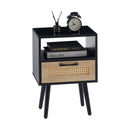 15.75" Rattan End Table With Drawer And Solid Wood Legs, Modern Nightstand, Side Table For Living Room, Bedroom by Unique Piece Furniture