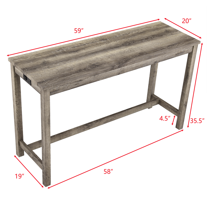 Bar Table Set with Power Outlet, Bar Table and Chairs Set, 4 Piece Dining Table Set, Industrial Breakfast Table Set, for Living Room, Dining Room, Game Room,O
