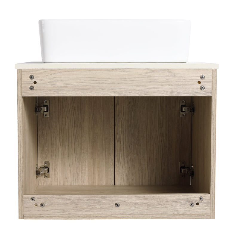 24" Modern Design Float Bathroom Vanity With Ceramic Basin Set, Wall Mounted White Oak Vanity With Soft Close Door, KD-PackingD-Packing Pieces