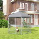 9.2' x 8' x 7.7' Dog Kennel Outdoor Dog Run with Waterproof, UV Resistant Roof, Lockable Door, for Medium and Large-Sized Dogs, Silver