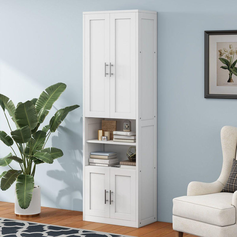 2 Doors Bookshelf with USB Port 3 Adjustable and 3 Fixed Shelves Bookcase Side Cabinet Storage Shelves in White(old sku:WF311493AAC)