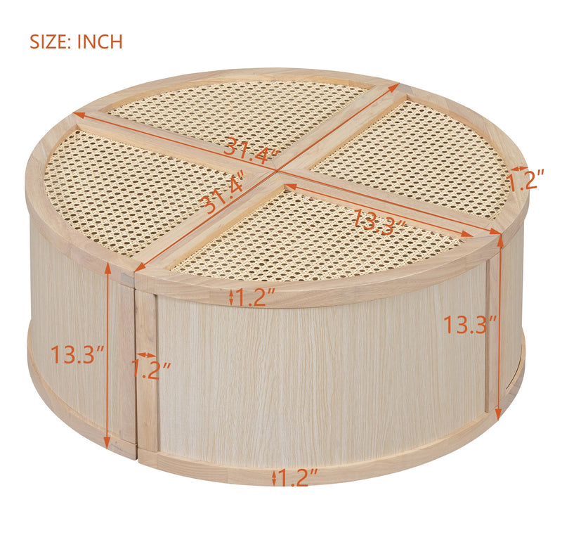 Walker Edison - Round to Square Block Modular Coffee Table Light Natural Rattan with Storage 4 Piece