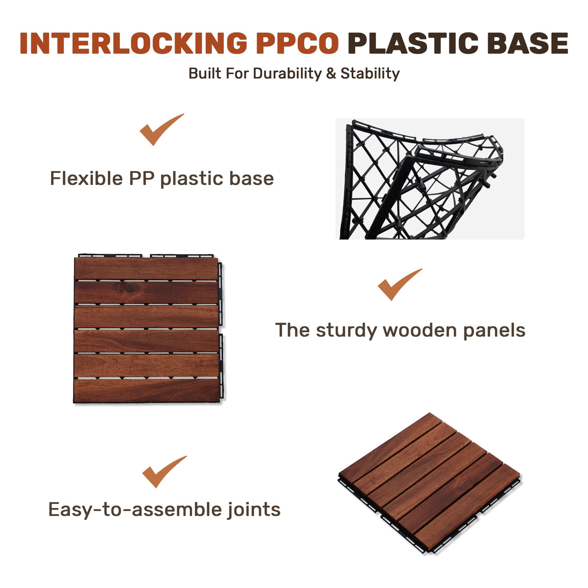 10 PCS Interlocking Acacia Hardwood Deck Tiles, photo 4 of 10