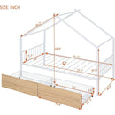 Twin Size Metal House Bed with Two Drawers, White