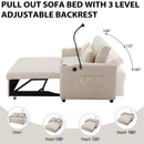 55.9" Convertible Sofa Bed Loveseat Sofa with Three USB Ports, Two Side Pockets, Two Cup Holders and 360Swivel Phone Holder for Living Room, Beige