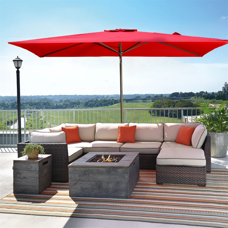 6.5FT x 10FT Patio Umbrella Outdoor Red Uv Protection