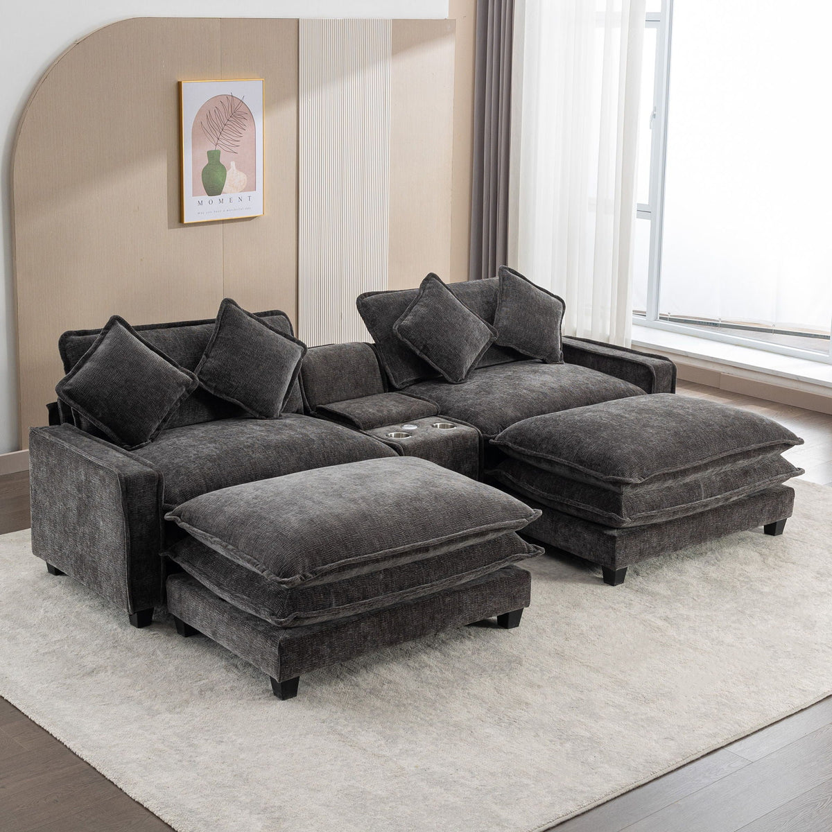 Modern Sectional Sofa With Removable Ottomans, USB Ports, photo 39 of 40