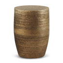 Johnsen 15 Inch Wide Tribal Pattern Metal Accent Table in Antique Gold