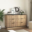 Modern 6 Drawer Cabinet With Metal Rounded Corners And Exquisite Handles Multi Functional Storage - Natural Wood by HouseOfZazla
