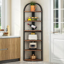 Tall 6 Tier Corner Shelf, Freestanding Bookshelf For Living Room - Rustic Brown by HouseOfZazla
