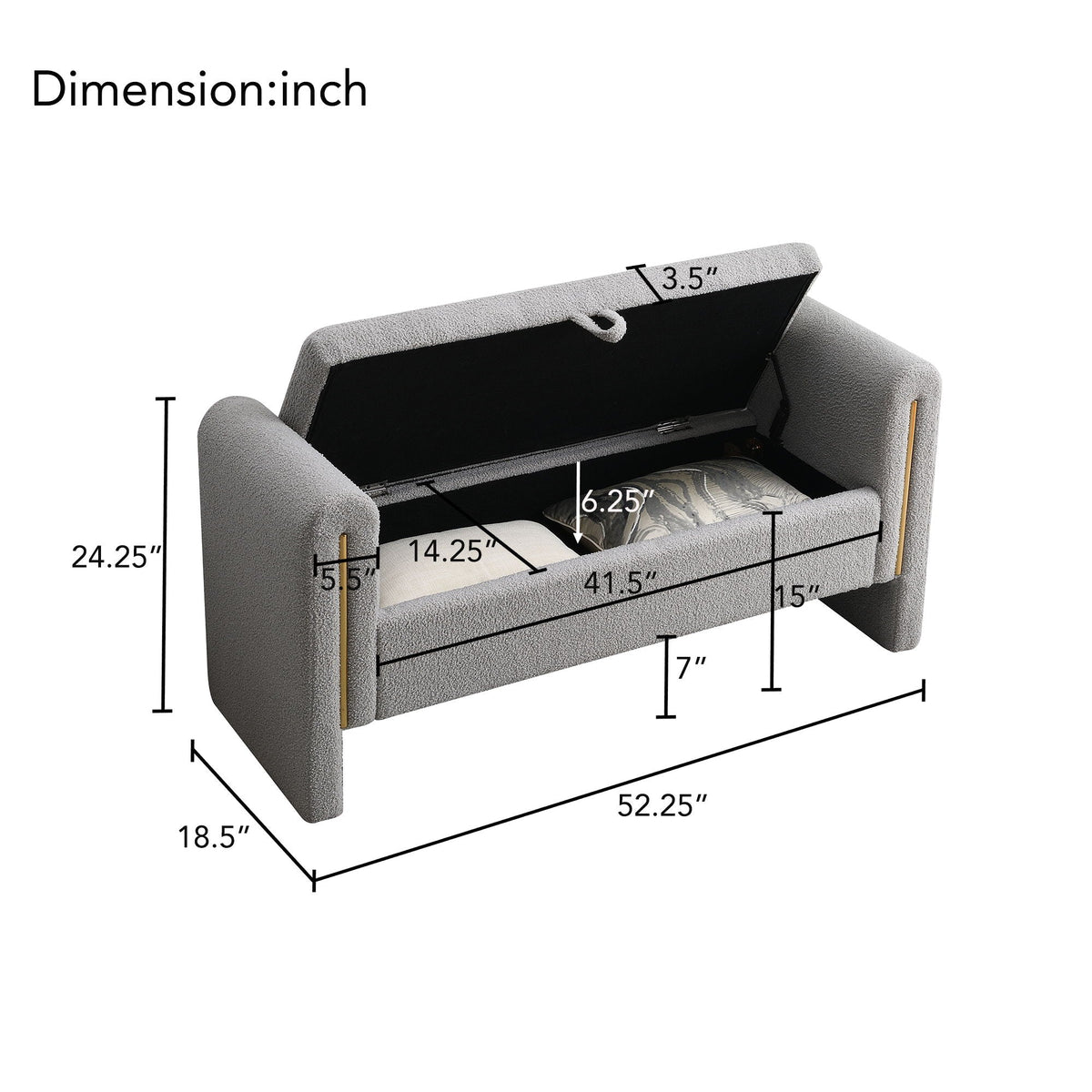 Modern Teddy Upholstered Large Bed End Bench With Arms And Storage, photo 22 of 24