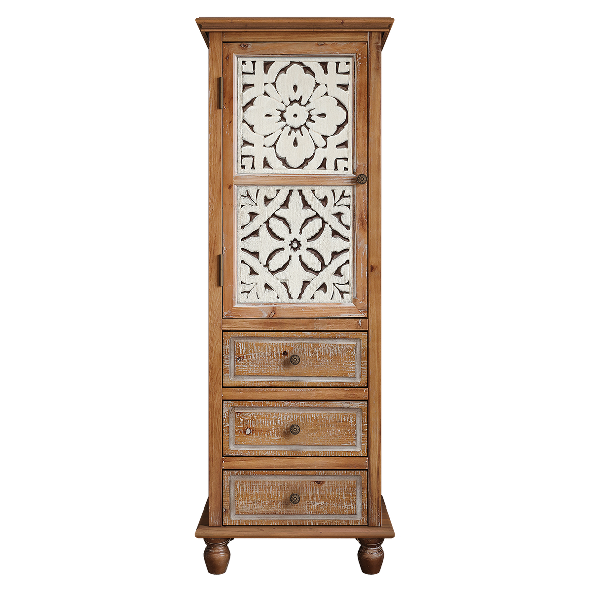 Rustic Wooden Storage Cabinet with Decorative Cutout Door & 3 Drawers, photo 5 of 10