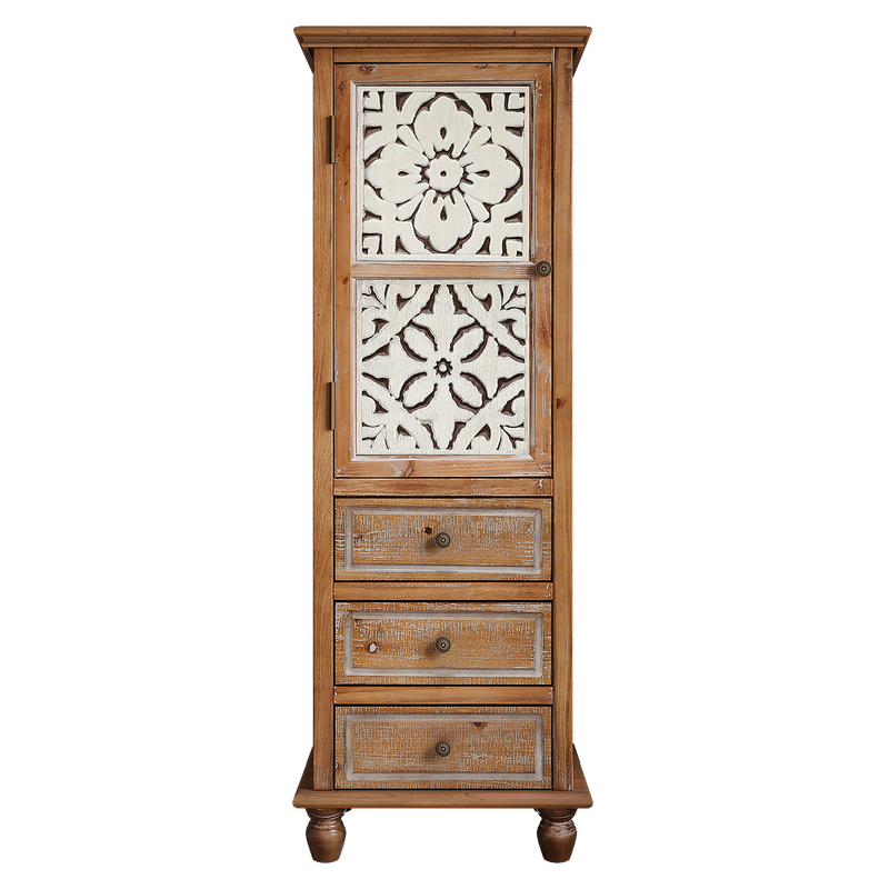 Rustic Wooden Storage Cabinet with Decorative Cutout Door & 3 Drawers, photo 5 of 10