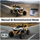Ride On Models 12V Kids Electric Truck With Remote Control, Front & Rear Suspension, 2 Seater UTV, Flashlights, Music Player - Yellow / White by HouseOfZazla