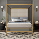 Canopy Bed With Tall Upholstered Headboard, 4 Poster Frame