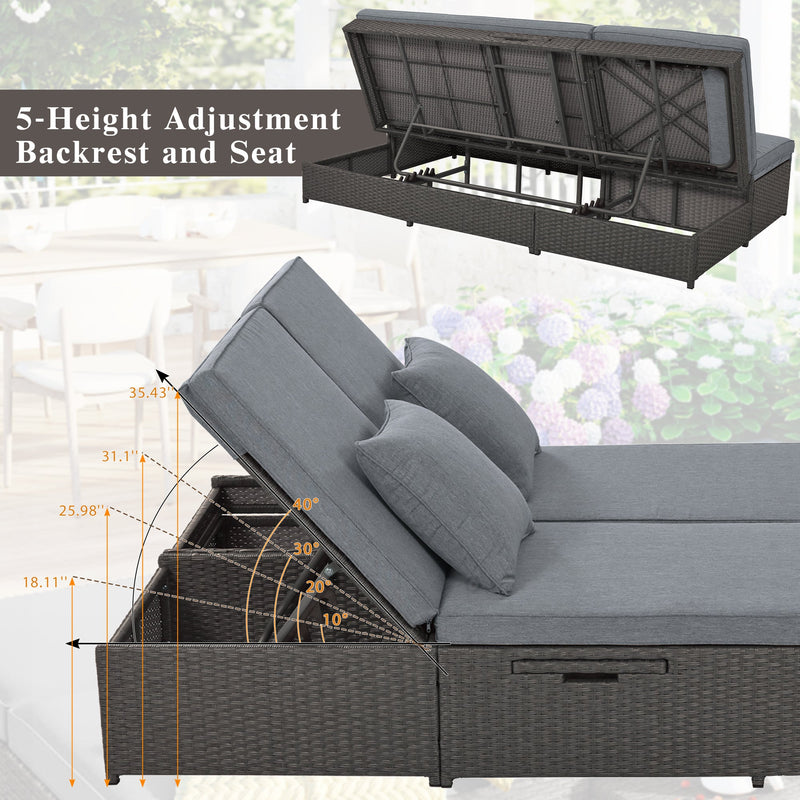 Walker Edison | Wicker Outdoor Double Sunbed Set