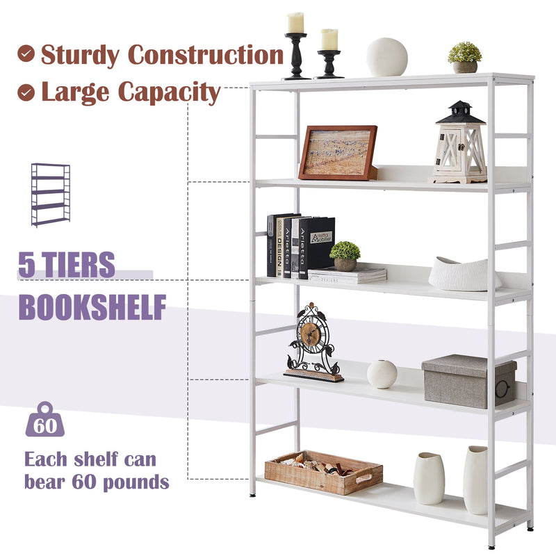 5-Tier Home Office Bookcase Open Bookshelf Storage Large 5 Shelf Bookshelf Furniture with Metal Frame, White