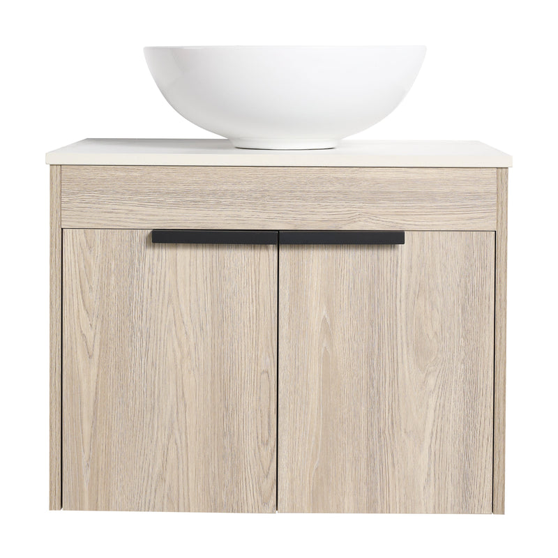 24" Modern Design Float Bathroom Vanity With Ceramic Basin Set, Wall Mounted White Oak Vanity With Soft Close Door, KD-PackingD-Packing Pieces