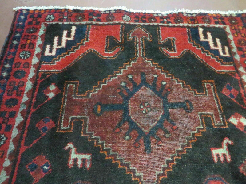 4' X 8' Antique Handmade India Geometric Oriental Tribal Wool Rug Red