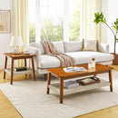Mid - Century Square Side Table With Woven Shelf - Walnut by HouseOfZazla